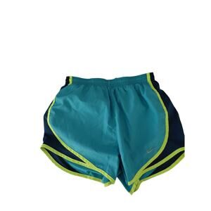 Nike Dri-Fit women's running shorts with liner. Blue teal yellow. Size x-small.